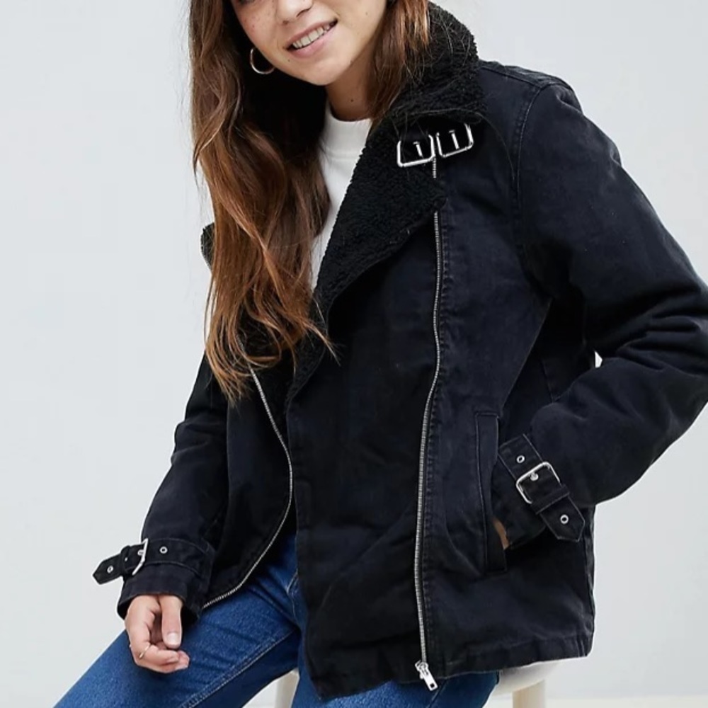 Asos design denim biker jacket in washed black